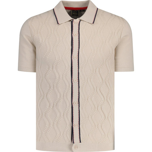 merc london mens bryan retro mod stipple tipped cable knit short sleeve shirt cream