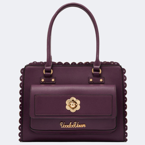 Voodoo Vixen 60s Front Pocket Scalloped Retro Tote Bag in Purple