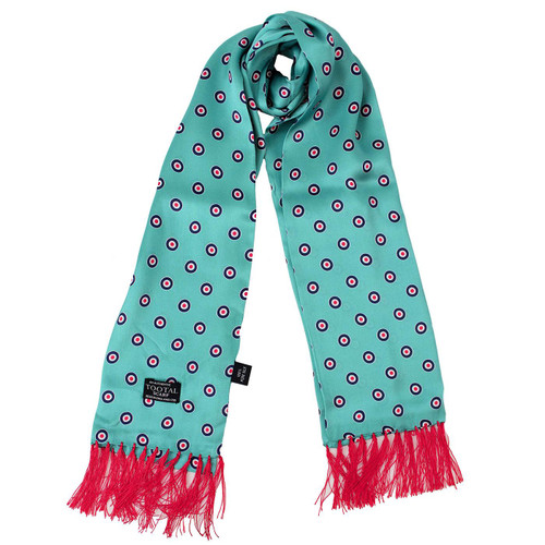 Tootal Mod Target Silk Scarf in Airforce Blue with Red Fringe
