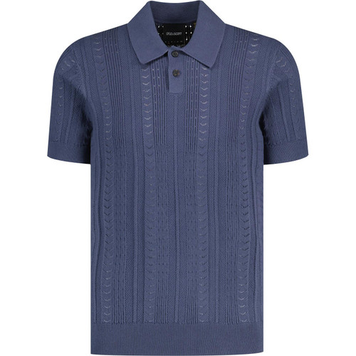 lyle and scott mens retro 60s crochet knit polo tshirt cool indigo