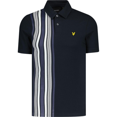 lyle and scott mens retro mod deck stripe jersey polo tshirt dark navy