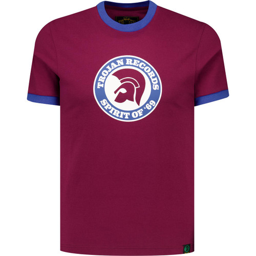 trojan record clothing mens spirit of 69 chest print retro ringer neck tshirt port red blue