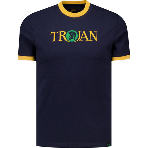 trojan records clothing mens retro logo print mod ringer neck tshirt navy
