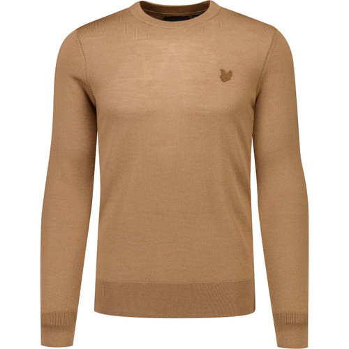 lyle and scott mens cotton merino blend crew neck plain coloured jumper nomad beige