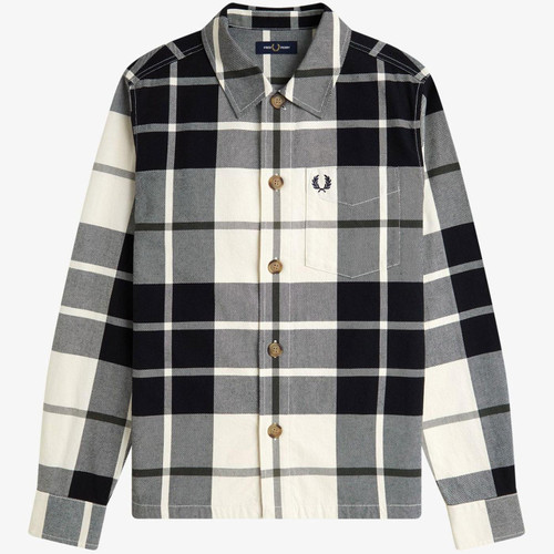 Fred Perry Mod Tartan Twill Overshirt in Ecru M1724 560 Main Photo