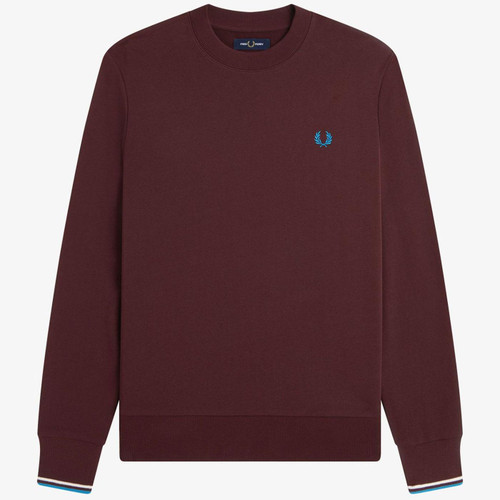 Fred Perry Crew Neck Twin Tipped Sweatshirt in Oxblood M7535 Z63 Main Photo