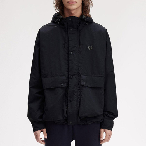 Fred Perry Cropped Rip Stop Parka Jacket in Black J8572 102 Main Photo
