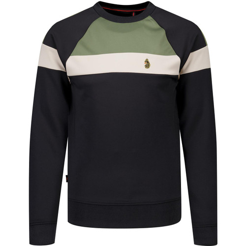 luke 1977 mens adam 3 colour block tricot crew neck sweatshirt black