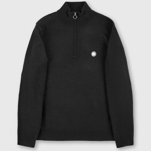 Pretty Green Mod Merino Blend Quarter Zip Jumper in Black Main Photo