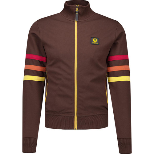 trojan records clothing mens retro stripe sleeve 70s zip track top chocolate brown