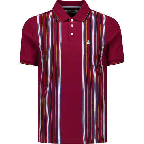 original penguin mens vertical stripe interlock jersey polo tshirt cabernet red