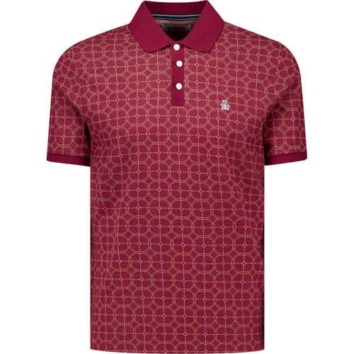 original penguin mens jacquard geo circles polo tshirt cabernet red
