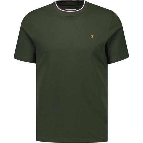 farah vintage mens elton organic cotton pique tipped crew neck tshirt evergreen