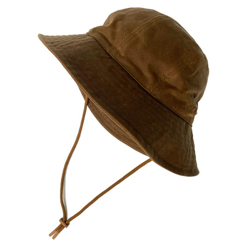 Failsworth Retro Wax Glasto Bucket Hat with Chin Strap in Tan