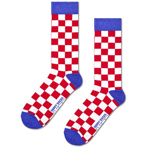 Happy Socks Lite Check Retro Socks in White, Red and Blue P002313
