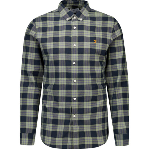 farah vintage mens brewer mod slim fit oxford check long sleeve shirt tarragon green
