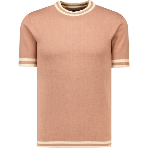Madcap England Moon 1960s Mod Tipped Knitted T-shirt in Tawny Birch