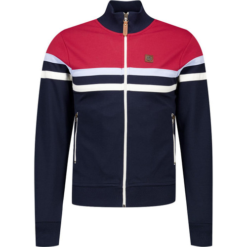 trojan records clothing mens retro colour block panel stripe zip track top navy red
