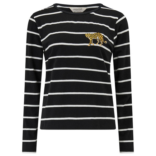 Sugarhill Brighton Josie Breton Stripe Leopard Top in Black  