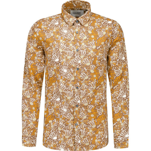 lyle and scott mens retro hand drawn floral print long sleeve shirt nomad brown