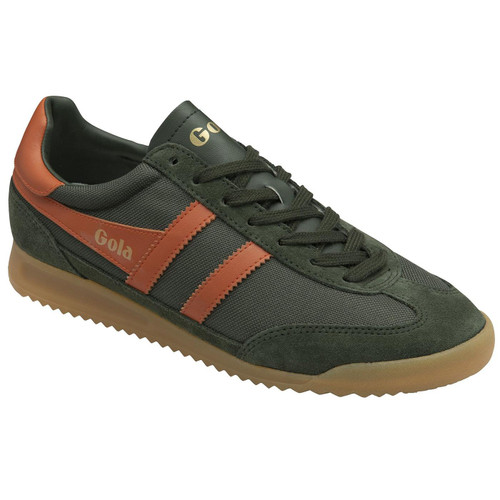 Gola Tornado Retro Trainers in Dark Khaki and Moody Orange CMB623AU