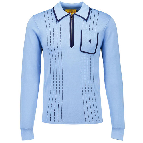 Gabicci Vintage Darron Mod Stripe Archive Knitted Polo Shirt in Ice