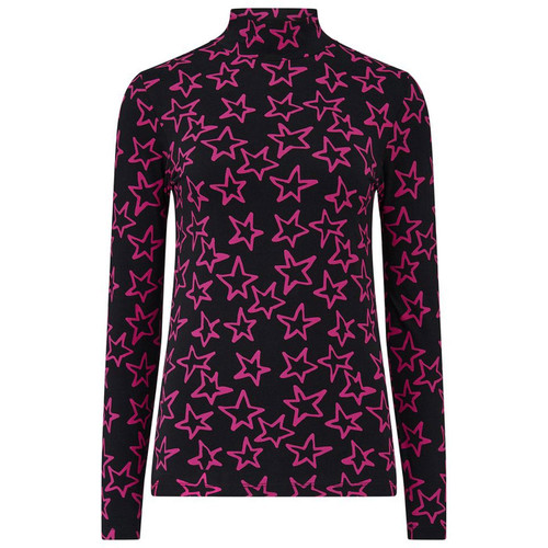 Sugarhill Brighton Annika Turtleneck Top Black with Pink Stars T0971