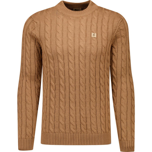 gabicci vintage mens temor cable knit crew neck jumper nutmeg brown