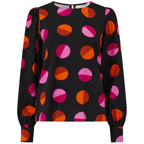 Sugarhill Brighton Ronnie Retro Circle Pattern Puff Sleeve Top in Black T1004