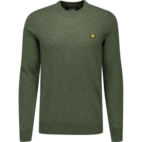 lyle and scott mens lambswool blend plain crew neck jumper deep marl green