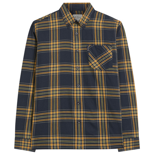 Ben Sherman Men's Mod Button Down Long Sleeve Grid Check Shirt in Navy