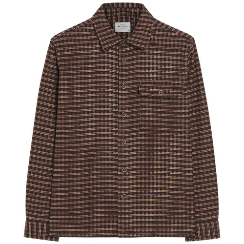 Ben Sherman Men's Retro Textured Dogtooth Puppytooth Overshirt  in Bark
