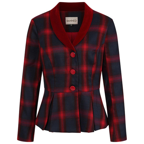 Banned Apparel Simona Tartan Tailored Peplum jacket in Red/Blue JT63054