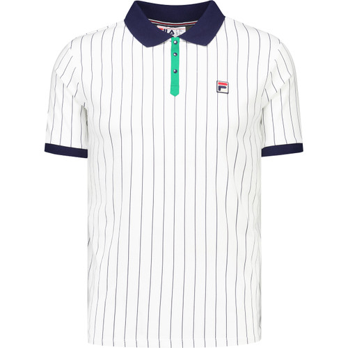 Fila Vintage BB1 Retro 80s Pinstripe Polo Shirt in White and Green LM1839AT 106