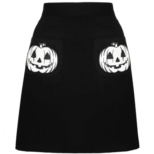 Hell Bunny Skelli Pumpkin Halloween Jack O'Lantern Mini Skirt in Black 
