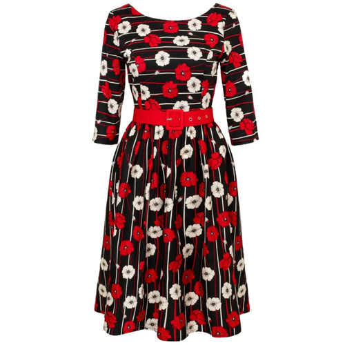 Hell Bunny Poppy Half length sleeve 50s dress with Remembrance Day Poppy print on black