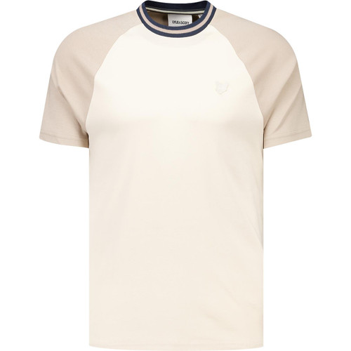 lyle and scott mens retro contrast raglan sleeve panelled mod tipped tshirt cobblestone beige
