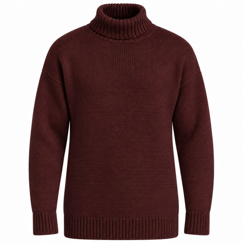 Gloverall Submariner Merino Wool Roll Neck Jumper in Burgundy