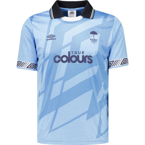 umbro mens retro taped v neck football tshirt light vista blue