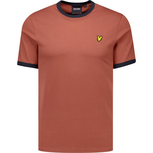 lyle and scott mens retro mod ringer neck plain tshirt brick red navy