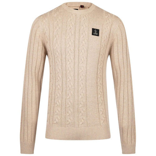 Luke Mitcham Men's Mod Cable Knit Jumper in Stone Pictured From Front
