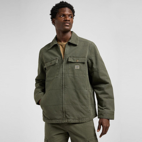 Lee Quilted Workwear Jacket in Oak Moss Retro 70s Outerwear pictured on model from front