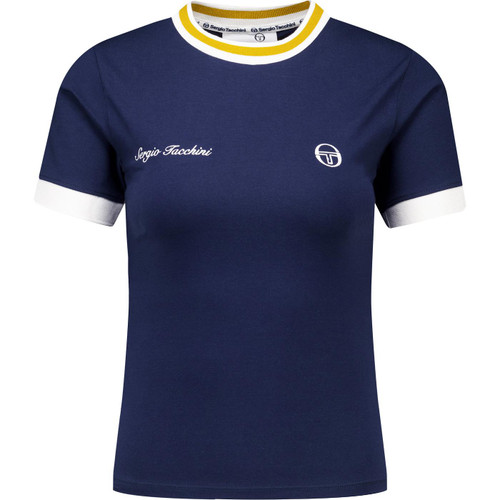sergio tacchini womens adella 80s retro fitted ringer neck tshirt navy