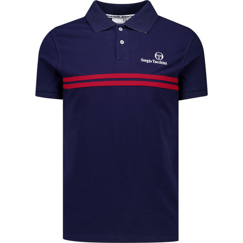 sergio tacchini mens new supermac chest stripe pique polo tshirt maritime blue red