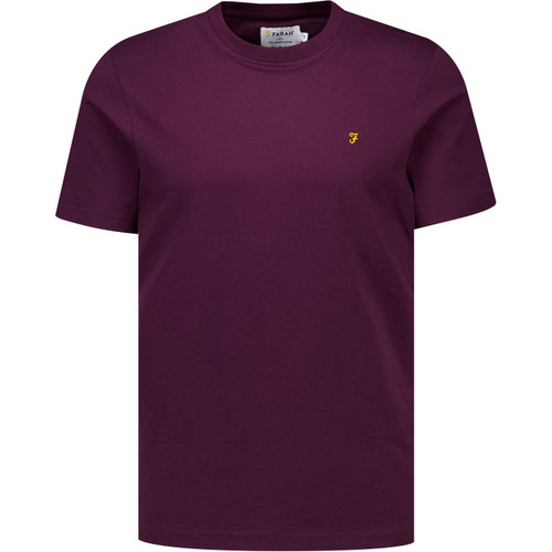 farah vitage mens danny organic cotton crew neck plain coloured tshirt bordeaux red