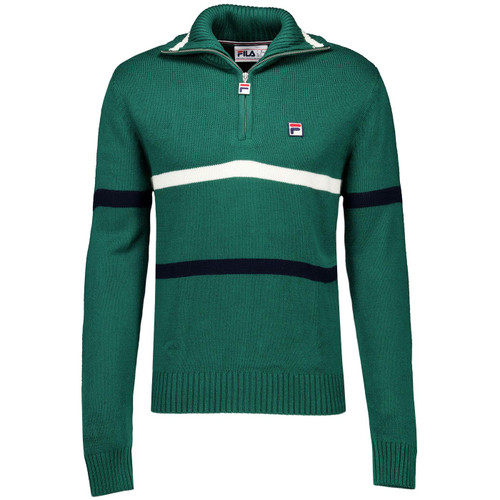 Fila Vintage Camilo Retro 80s Chunky Knit Stripe Funnel Neck Jumper in Green