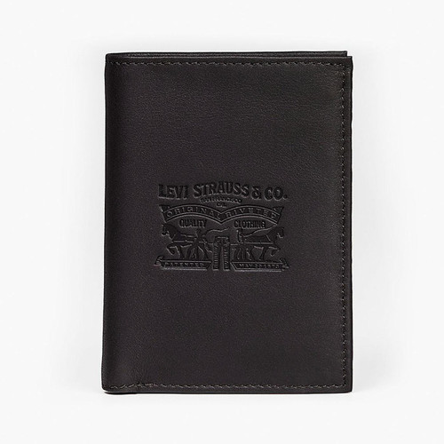 Levi's Two Horse Vertical Gatefold Wallet in Black Leather pictured from front