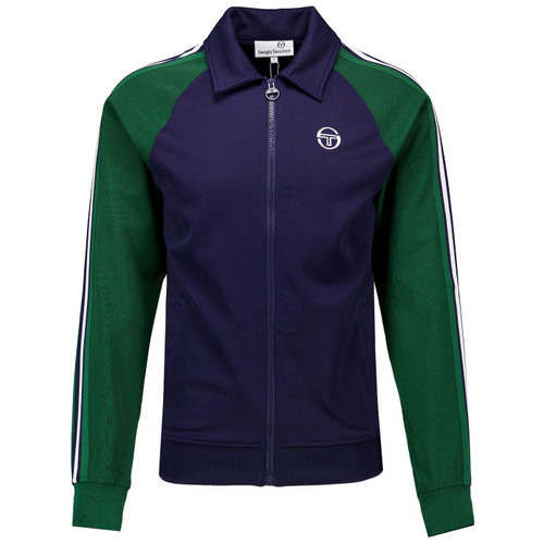 Sergio Tacchini Renshaw Retro Shirt Collar Track Top in Maritime Blue and Eden Green