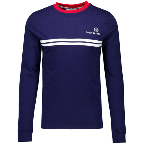 Sergio Tacchini New Supermac Long Sleeve T-shirt in Maritime Blue and Adrenaline Rush Red