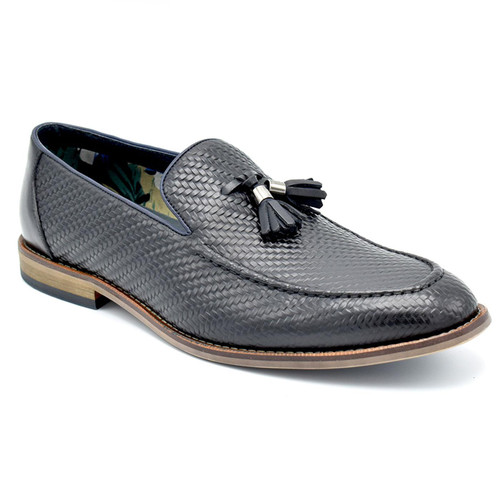 Paolo Vandini Mollcroft Men's Mod Tassel Weave Leather Loafers in Navy
